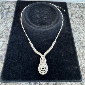 Rhinestone Teardrop Necklace Silver Tone NWT